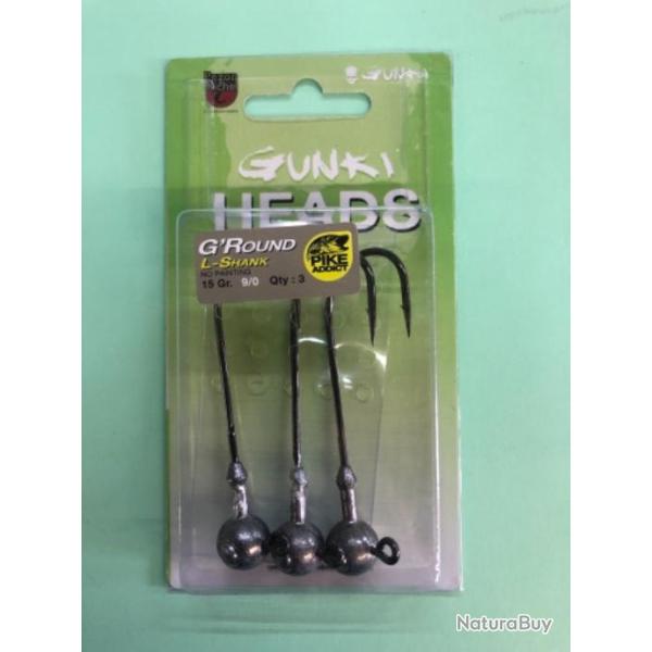 3 t�te plomb�e g round pike 15 gr hame�on 9/0 long s brut gunki p�che brochet carnassier