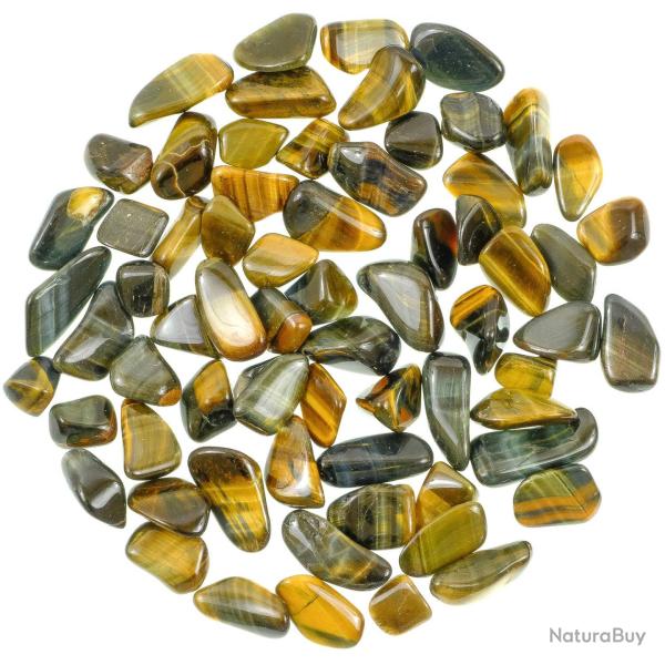 Pierres roul�es m�lang�es oeil de tigre et oeil de faucon - 1 � 2 cm - 50 grammes