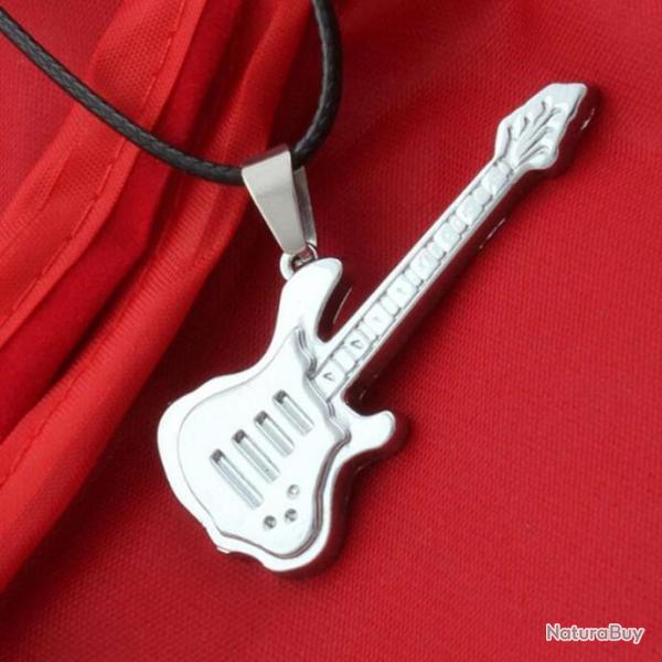 GUITARE ELECTRIQUE  rock ' n ' roll en m�tal  collier cuir r�glable ideal pour biker  ou willys JEEP