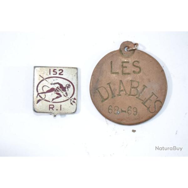 Insigne + mdaille classe 1968-69 152 RI rgiment d'infanterie LES DIABLES ROUGES. Fraisse G477