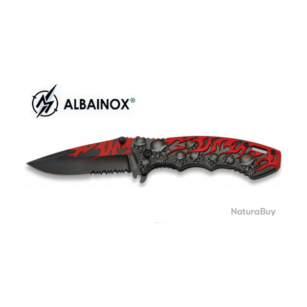 Couteau Pliant d�cor�  skull et flamme rouge  Lame de 8.5 cm