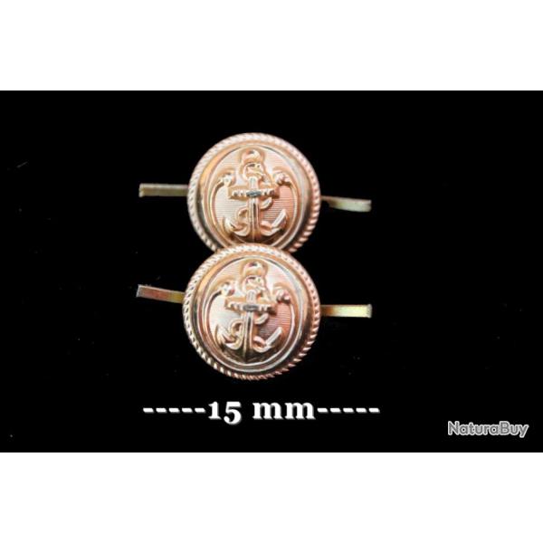 Lot de deux boutons � lamelles (15 mm ) Troupes de Marine finition dorure 4a.