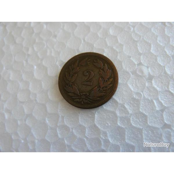 monnaie suisse 2 centimes 1851 A