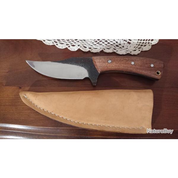 Brute de forge - Couteau de Chasse Survie Lame Acier Carbone 1075 Etui Cuir Fabrication Artisanale