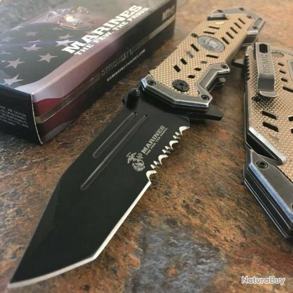 Couteau Rescue Tactical USMC Marines A/O Brise Vitres Coupe Ceintures USMA1052DT