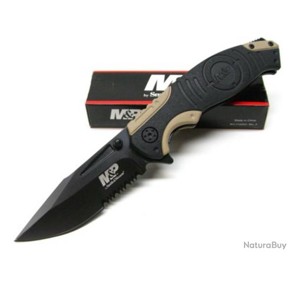 Couteau Smith&Wesson M&P Lame Acier 8Cr13Mov Serr Manche Aluminium Black&Gold Linerlock SWMP13BS