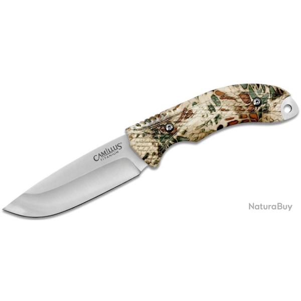 Couteau Camillus Mask Fixed Blade Lame Acier 420/Titane Manche Prym1 Camo Etui Nylon CM19832