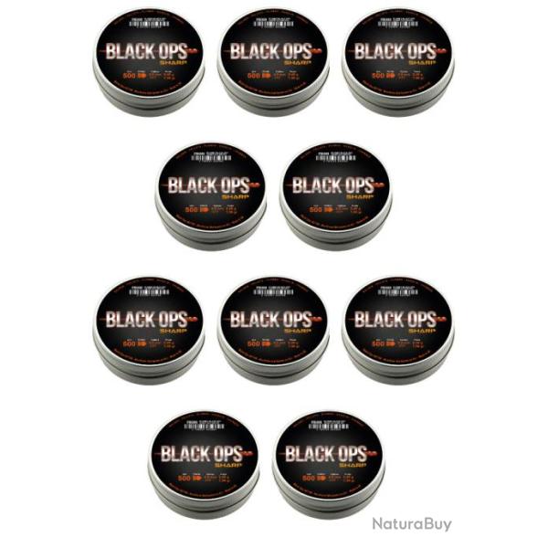 Lot de 10 Boites de 500 plombs Black Ops Sharp � t�te pointue cal. 4.5 mm