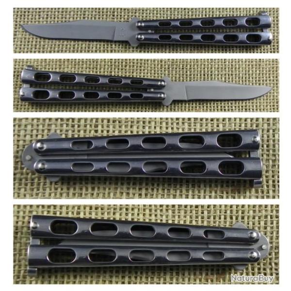 Couteau Papillon Butterfly Balisong Bear & Son Lame Acier440 Manche M�tal USA BCSS14