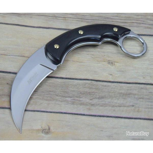 Couteau Karambit Mtech Lame Acier 3Cr13 Manche Black Pakkawood Etui Nylon MT2084MR