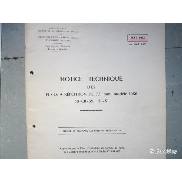 NOTICE TECHNIQUE MAT 1093 - FUSIL MAS 36 - NOTICE PDF