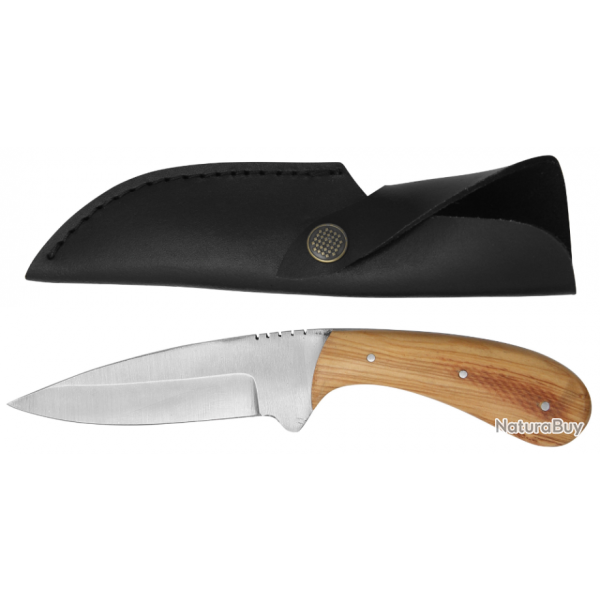 Full tang Couteau � lame fixe 21,5 cm bois de teck & �tui