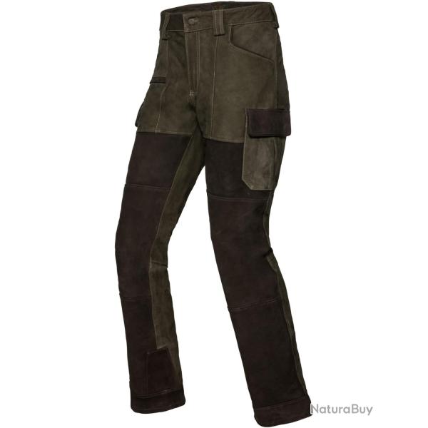 Pantalon en cuir de buffle Prestige (Couleur: Olive/Brun, Taille: 28)