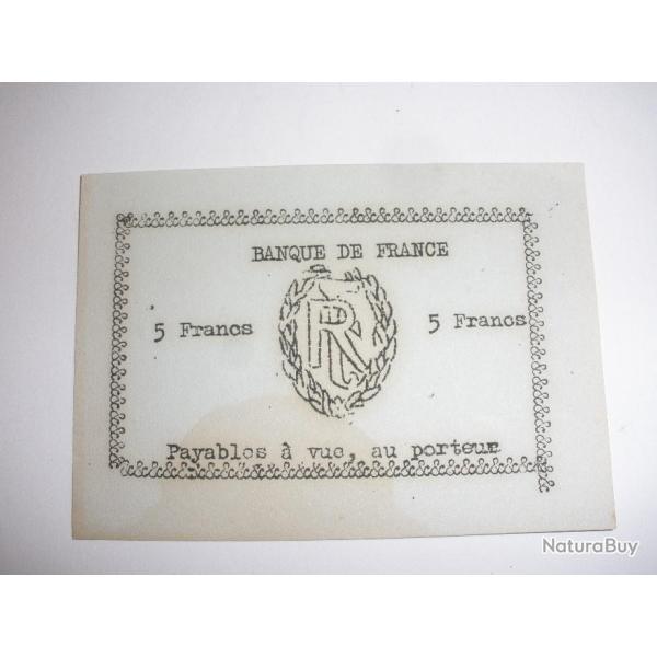 BILLET BANQUE DE FRANCE 5F NECESSITE OU DE CAMP DE PRISONNIER?