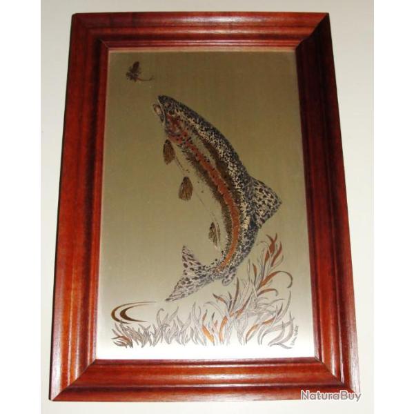 Tableau de truite arc en ciel M�dailler Franklin or et argent. P�che.