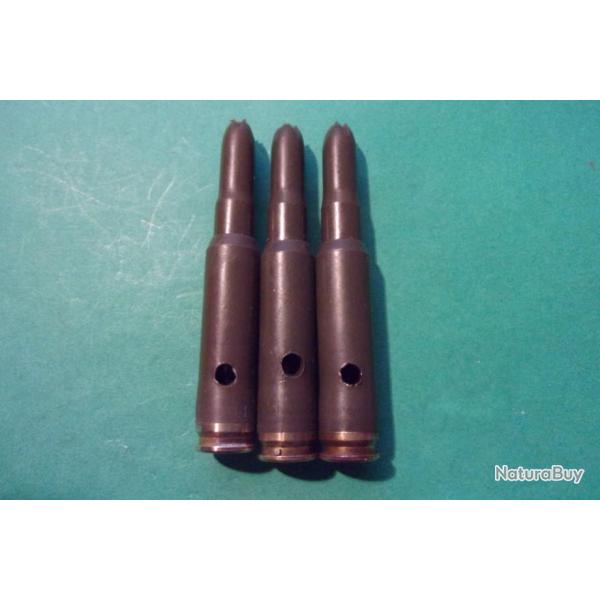 3 cartouches d'exercice Allemande en plastic vert arm�e � blanc neutralis�es en 7,62 x 51