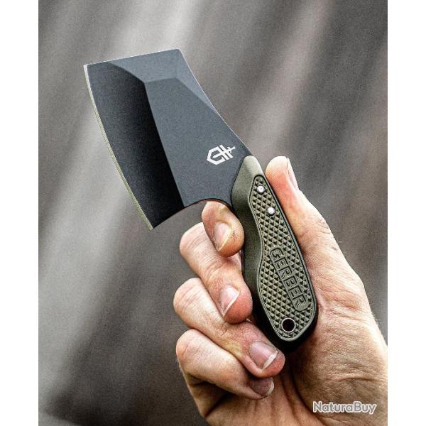 Couteau Gerber Tri-Tip Mini Cleaver Lame Acier 7Cr17MoV Manche Aluminium Green Etui Plastique G1694