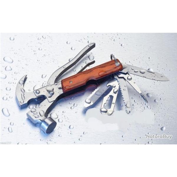 Marteau Multifonction Arrache-Clous Couteau Pince Scie Camping Chasse Pche Bivouac