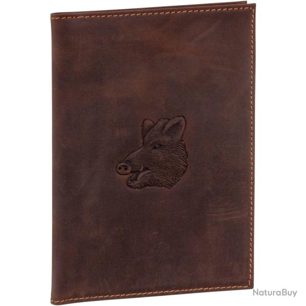 Etui en cuir pour permis de chasser (Mod�le: Sanglier)