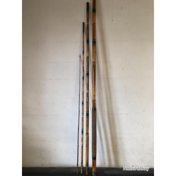 1 canne en bambou clair 4,50  m. emmanchement . peche ancien collection .Occasion.