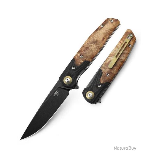 Couteau Bestech Ascot G10/Wood Lame Acier D2 IKBS Linerlock Clip BTKG19E