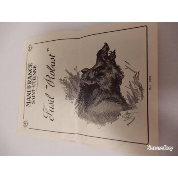 Pour collectionneur: documents fusil Manufrance Robust de 1961