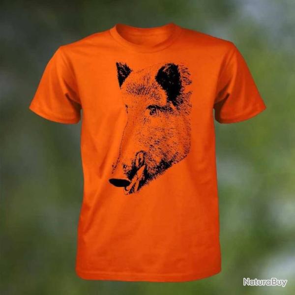 T-SHIRT ORANGE MOTIF SANGLIER NEUF
