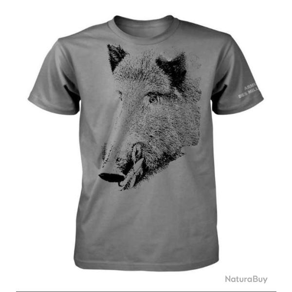 T-SHIRT GRIS MOTIF SANGLIER NEUF
