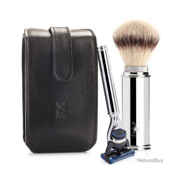 Etui Muhle en cuir noir avec kit de rasage RT3F