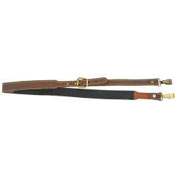 Bretelle avec renfort &eacute;paule mousqueton cuir de vachette 90-95cm