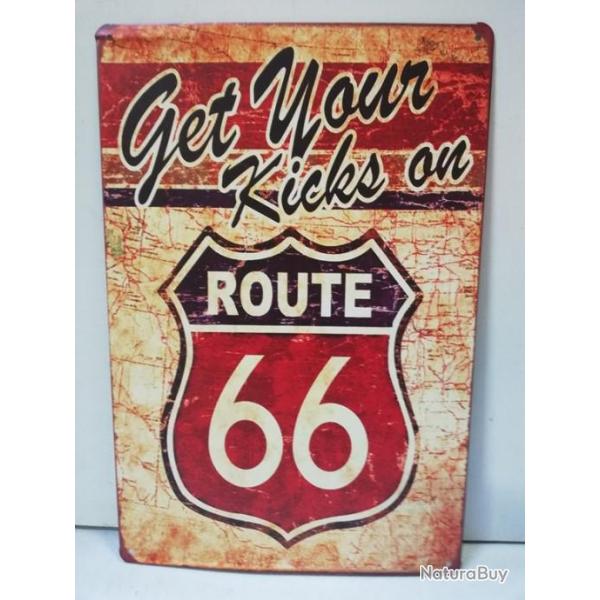 Rare plaque t�le GET YOUR KICKS ON ROUTE 66 US  20X30 HARLEY CADILLAC CHEVROLET