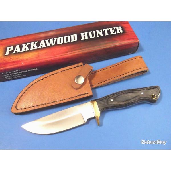 Lot de 3 Skinner Couteau de Chasse Lame Acier Inox Manche Bois Etui Cuir PA3361BK