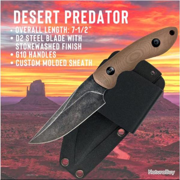 Couteau de Combat ABKT Tac Predator Lame Acier D2 Manche Desert G-10 Etui Kydex AB004T