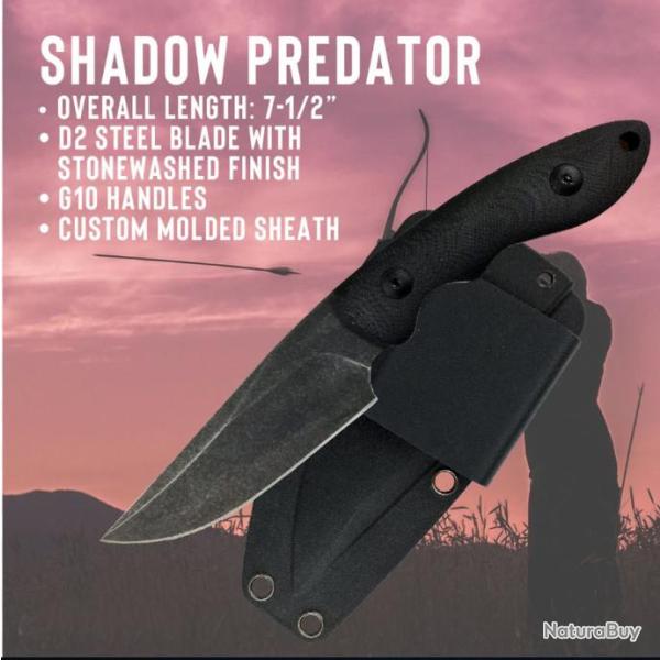 Couteau de Combat ABKT Tac Shadow Predator Lame Acier D2 Manche Black G-10 Etui Kydex AB004B