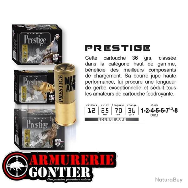 Cartouches MARY ARM PRESTIGE Calibre 12 70 36grs bourre � jupe Bo�te de 10 cartouches