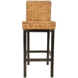 Lot de deux tabourets de bar design chaise si&egrave;ge bois de mangue et d'abaca marron 1202058