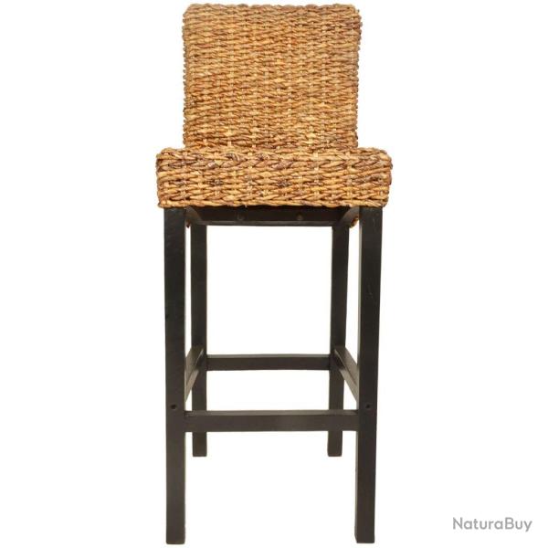 Lot de deux tabourets de bar design chaise si�ge bois de mangue et d'abaca marron 1202058