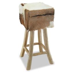 Tabouret de bar design chaise si&egrave;ge cuir v&eacute;ritable teck carr&eacute; 1202084