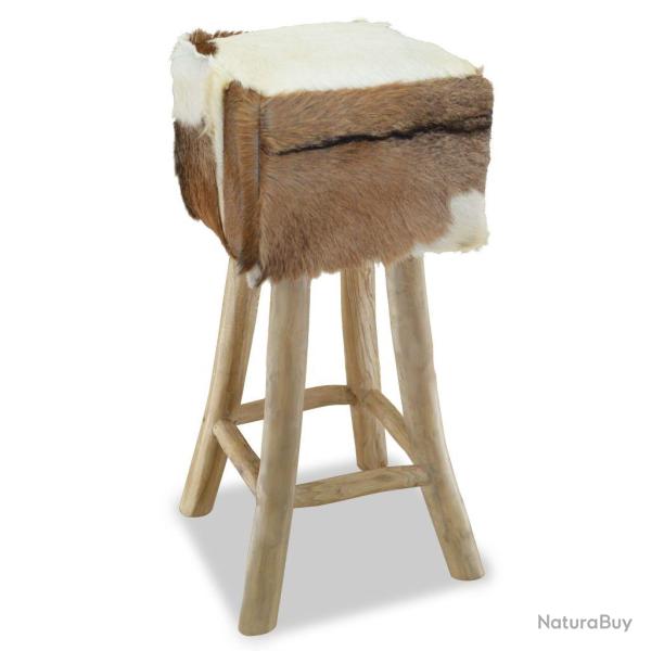 Tabouret de bar design chaise si�ge cuir v�ritable teck carr� 1202084