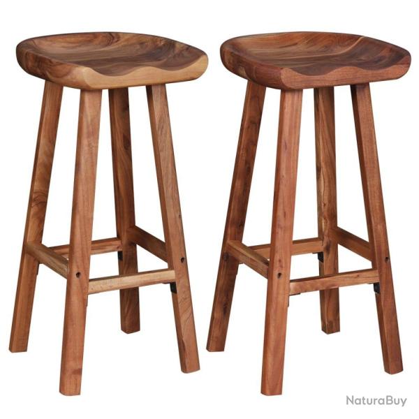 Lot de deux tabourets de bar design chaise si�ge bois d'acacia 1202049