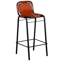 Lot de deux tabourets de bar design chaise si&egrave;ge cuir v&eacute;ritable marron 1202051