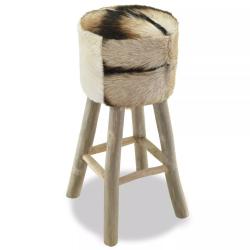 Tabouret de bar design chaise si&egrave;ge cuir v&eacute;ritable teck rond 1202052