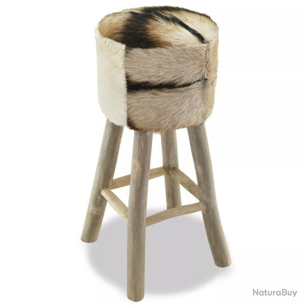 Tabouret de bar design chaise si�ge cuir v�ritable teck rond 1202052