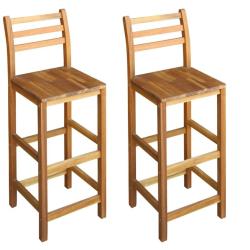 Lot de deux tabourets de bar design chaise si&egrave;ge bois massif d'acacia 1202053