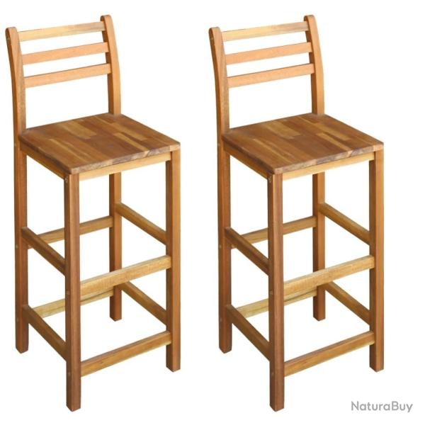 Lot de deux tabourets de bar design chaise si�ge bois massif d'acacia 1202053