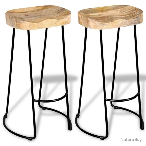 Lot de deux tabourets de bar design chaise si�ge 2 pcs bois de manguier massif 1202061