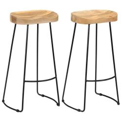 Lot de deux tabourets de bar design chaise si&egrave;ge bois de manguier massif 1202071