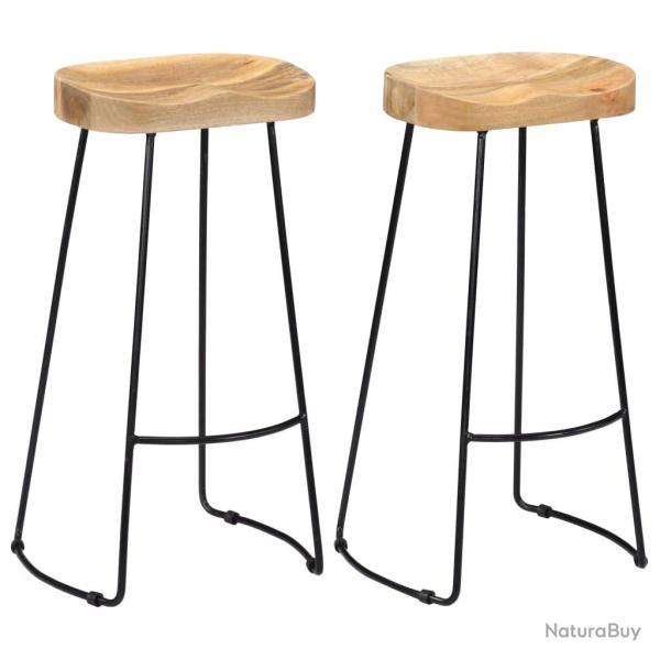 Lot de deux tabourets de bar design chaise si�ge bois de manguier massif 1202071