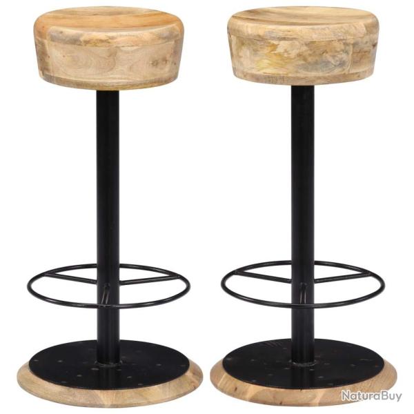 Lot de deux tabourets de bar design chaise si�ge bois de manguier solide 1202092