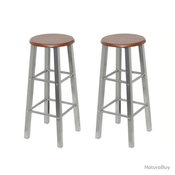 Lot de deux tabourets de bar design chaise si�ge m�tal avec si�ge en mdf 1202062
